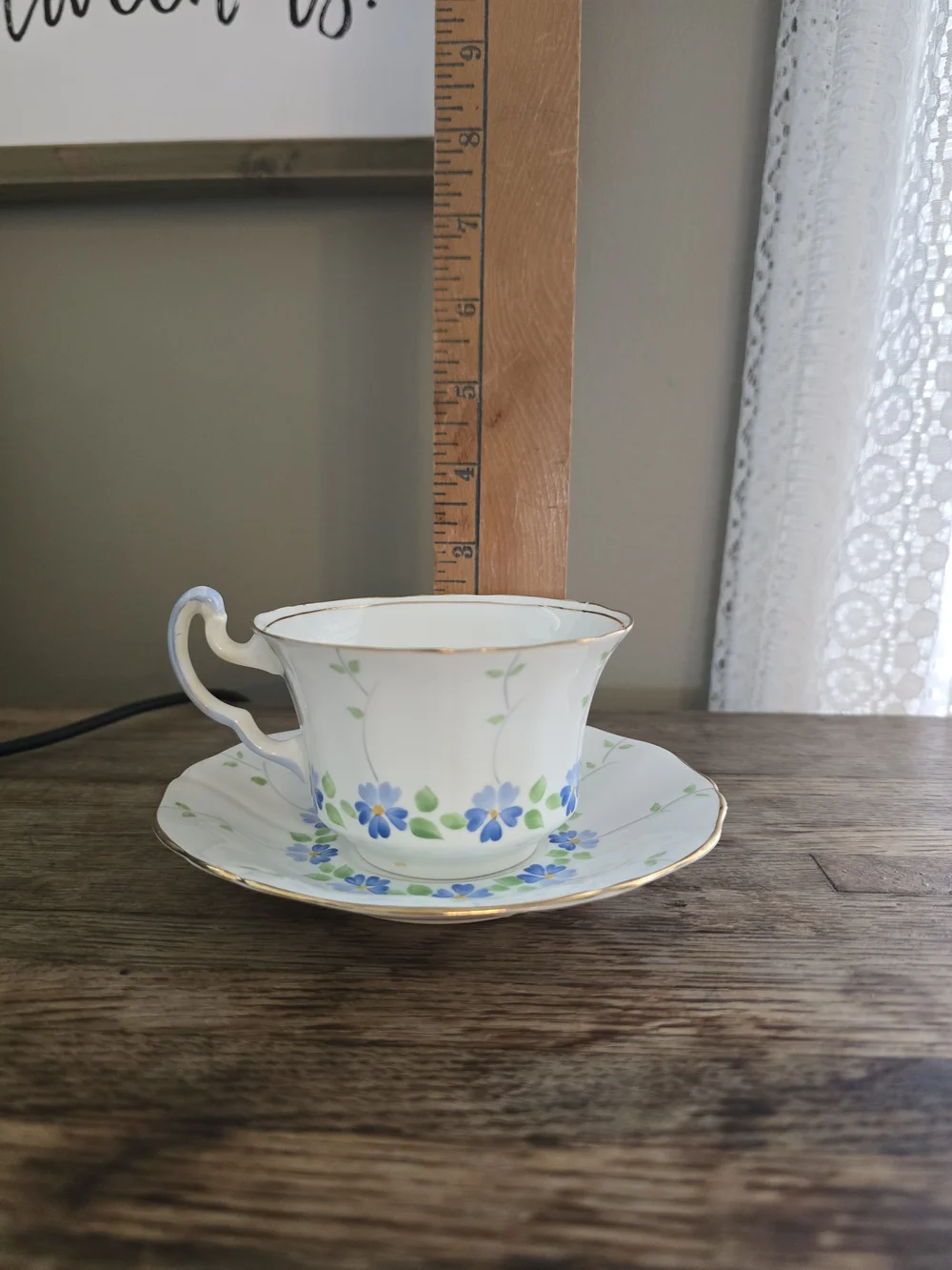 Vintage Adderley Lawley England White, Blue, Gold Bone China Teacup & Saucer Set